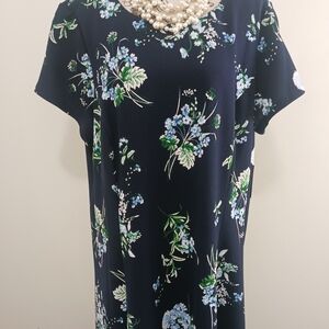 JH Womens Blue Boxy Midi Dress with Floral Pattern 20W
